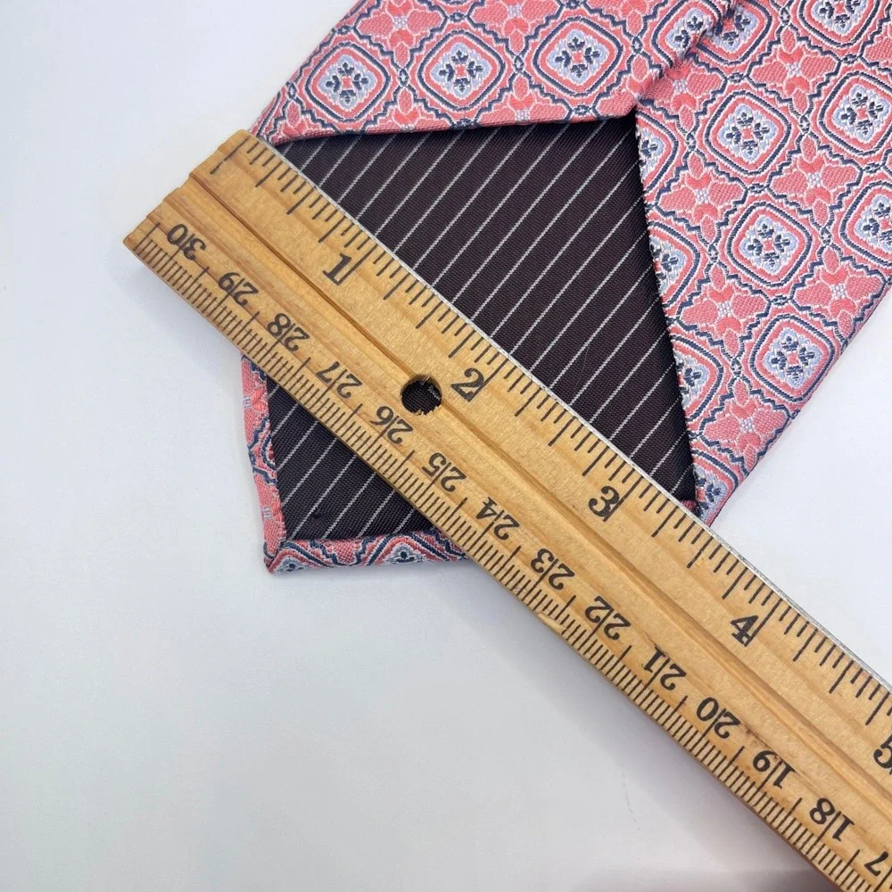 Dormeuil Silk Tie Mens OS Coral Pink Blue Geometric Medallion Excellent France
